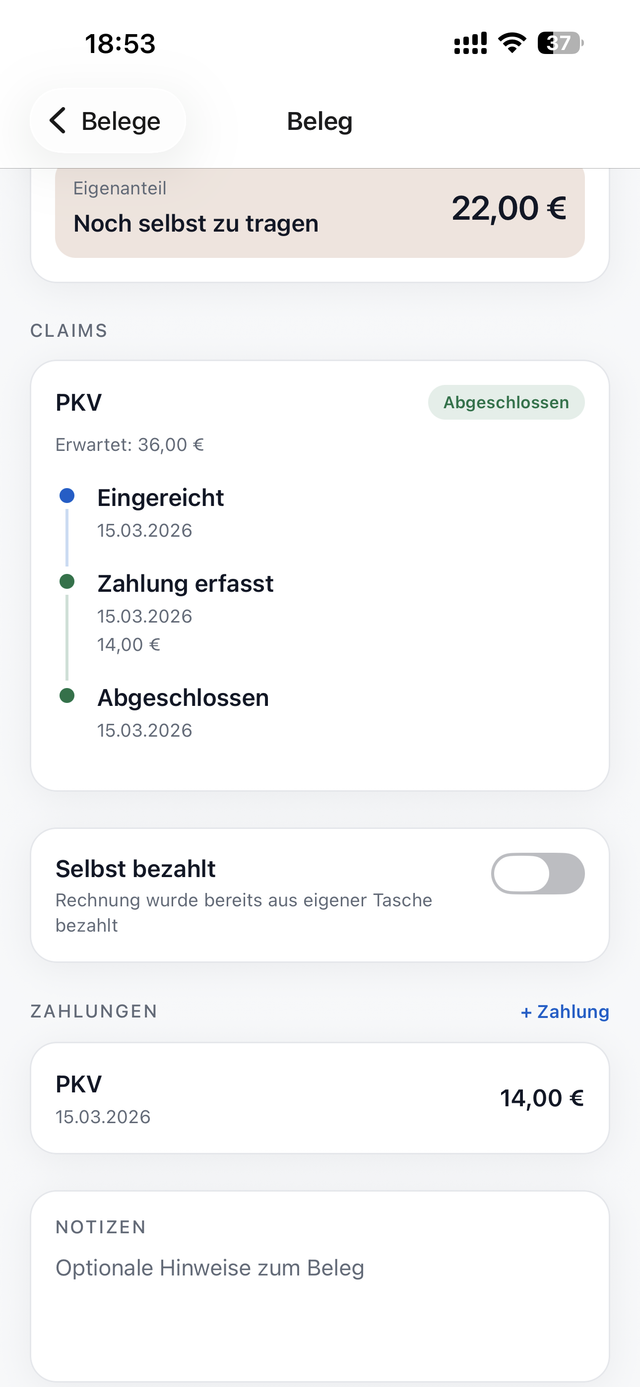 Erstattungsübersicht pro Kostenträger